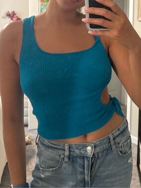 Urban outfitters Teal Ribbed Side-Tie Tank Top - Women